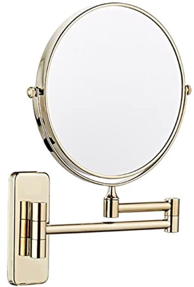 Wandspiegel met 5-voudige vergroting en 360° draaibaar ontwerp voor scheren en make-up, gouden uittrekbare arm, diameter 20 cm