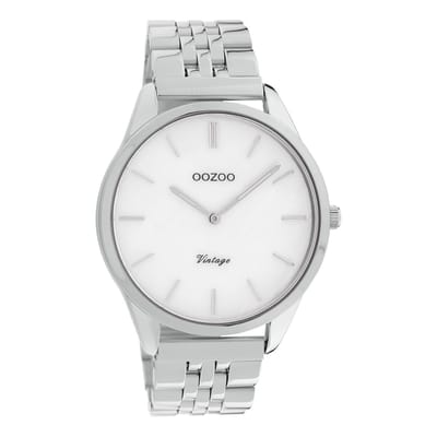 OOZOO Timepieces - Zilverkleurige horloge met zilverkleurige roestvrijstalen armband - C9980