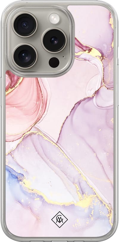 Casimoda® hoesje - Geschikt voor iPhone 15 Pro Max - Marmer roze paars - 2-in-1 case - Schokbestendig - Marble design - Verhoogde randen - Paars, Transparant