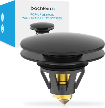 Bächlein Universele Pop-up Wastafelstop - Afvoerzeef in Mat Zwart voor Wastafels - 40mm Afvoer Afloop Ventielstop met Haarzeef