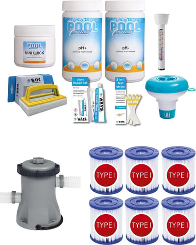 WAYS - Zwembad Onderhoud - Pakket Small & Filterpomp 1249 L/h & 6 Filters Type I