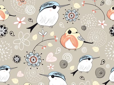 Fotobehang - Natuurlijke patroon met vogels.