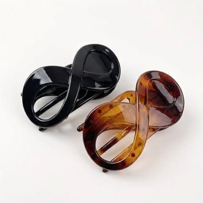 Haarclips set 2 stuks – grote kunststof haar klemmen in zwart en tortoise bruin – stevig infinity ontwerp voor dames voor het vastzetten van opgestoken haar