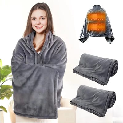 USB Elektrisch Verwarmde Deken – Wasbare Draagbare Bodywarmer met 3 Warmtestanden en 9 Verwarmingszones | Elektrische Gooi Deken voor Thuis, Kantoor, Bed, Bank en Reizen (5V)