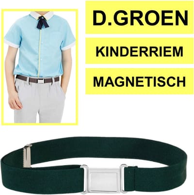 Fako Fashion - Kinderriem Elastisch Magnetisch - Elastische Riem Voor Kinderen - Rekbare Riem - Broekriem - Stretch Riem - Donkergroen