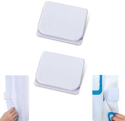 2 bevestigingsclips, zelfklevende douchegordijnclips, gordijnbevestigingsclips,clips om aan de muur te bevestigen，voor het bevestigen van gordijnen en douchegordijnen (5,5*4,5cm, wit)