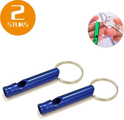 Colorful Sun® Metalen Noodfluit 2 Stuks – Alarmfluit 120 dB met Sleutelhanger – Reddingsfluit voor Outdoor, Wandelen, Camping, Survival & Sport – Hondenfluit – Sport- & Scheidsrechterfluit – Blauw