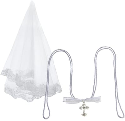 Dailygoods- Bruiloftsluier met Strass Kruis - Polyester Kant Sluier - Bruiloft Koord Set - Hanger Ornamenten - 2 Stuks - Uniek Ontwerp - Bruidssluier