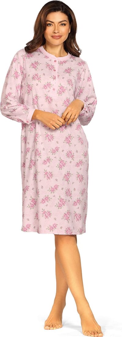 Comtessa Klassiek Nachthemd 'Rosé Elegance' - Dames Nachtmode - Lange Mouw - Roze - Maat 40