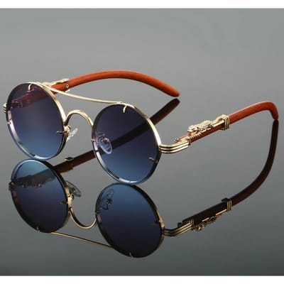 Vintage Ronde Zonnebril Mannen Vrouwen Retro Dubbele Brug Meerkleurige Glazen Mode Trendy Luxe Zonnebrillen 1PC