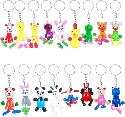 Schattige Dieren Sleutelhangers - 24 Stuks Houten Sleutelhangers als Cadeau voor Kinderen, Unieke Patronen en Speelgoed