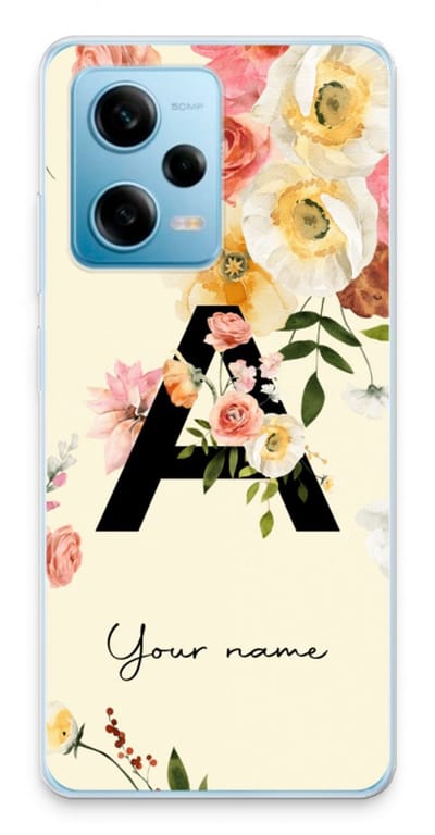 Gepersonaliseerd - Case Company® - Hoesje geschikt voor Xiaomi Redmi Note 12 Pro 5G hoesje - Flirty Flowers Monogram - Soft Cover Telefoonhoesje - Bescherming aan alle Kanten en Schermrand