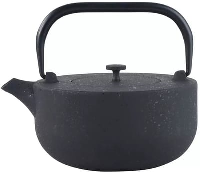 Kinghoff Gietijzeren Theepot met Filter - 1,1 Liter, Hoogwaardig RVS Filter, Comfortabele Handgreep, Traditioneel Design, Zwart -
