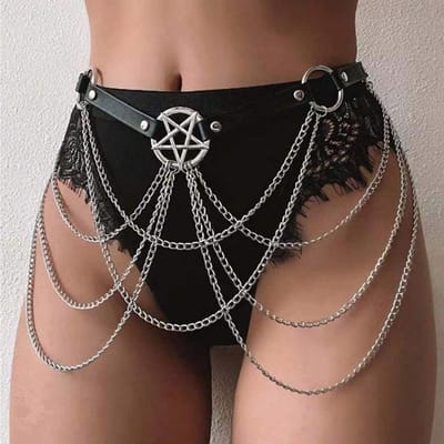 Damesmode PU Leer Buikriem Ketting Straatstijl Riem Met Ketting Punk Rock Taille Riem Dagelijkse Kleding Accessoires black