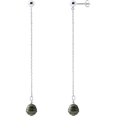 Dangle Oorbellen Tahitian Pearls Ringed 8-9 mm 925