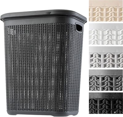 Wasmand, 50L, multifunctionele wasmand met deksel - lichte wasverzamelaar, wassorteerder van kunststof, voor badkamer, vuile kleding, speelgoed, wasmand - Antraciet KADAX
