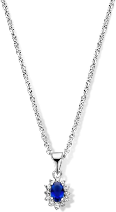New Bling 9NB-0535 Zilveren keting met hanger - Dames - Entourage - Zirkonia - Blauw - Wit - 40+5cm - Zilverkleurig