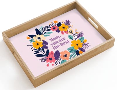 Dienblad hout 40x30 cm - Schootdienblad - Bloemenkrans - Kleurrijk - Moeder - Borrelplank rechthoek - Plateau dienbladen