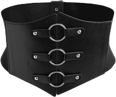 Brede Zwarte Leren Corsetriem voor Dames, Elastische Vintage Riem, Mode Accessoire 60–80 cm