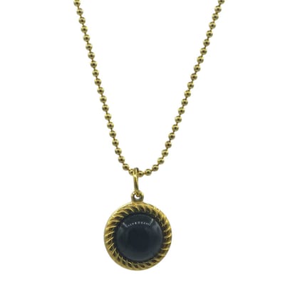 Goldplated damesketting met zwarte steen - Schakel Bolletjes - 46-51cm verstelbaar