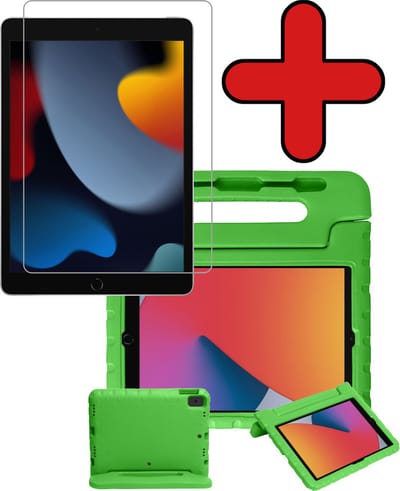 Hoesje - Geschikt voor Apple iPad 8 (2020) - 10.2 inch - 8e Generatie - Met Screenprotector - Kinderhoes - Shockproof Bumper - Kidsproof Case - Tablethoes - Kinder Hoes Cover - Groen