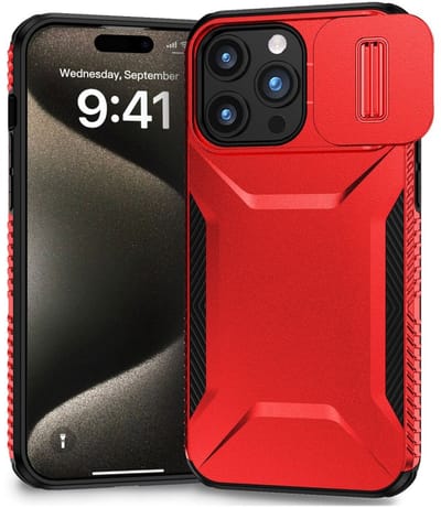 Hoesje Geschikt voor Apple iPhone 15 Pro | Back Cover met Camera Slider | Schokbestendige Case | Camera Cover | Stevig | Rood