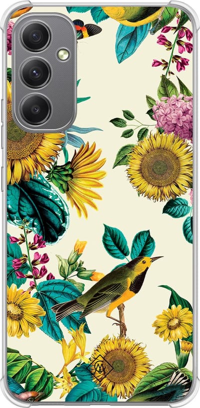 Casimoda® hoesje - Geschikt voor Samsung Galaxy A34 - Zonnebloemen / Bloemen - Shockproof case - Extra sterk - TPU/polycarbonaat - Geel, Transparant