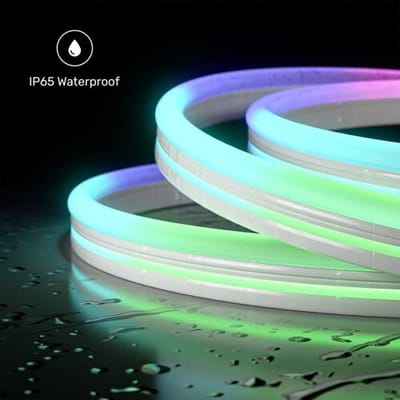 HOFTRONIC - Halo Neon LED Strip 10m - WiFi & Bluetooth - RGBWW - Met afstandsbediening - IP65 voor binnen en buiten - RGBIC LED Strip - Neonflex - Smart Strip - Slimme verlichting