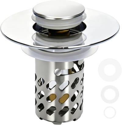 Wastafelstop met zeef, afvoerstop met opvangzeef, roestvrij staal, afvoerfilter, pop-up afvoerzeef, wastafel, 3-in-1 stop, wastafel voor 28-40 mm spoelgat voor keuken en badkamer