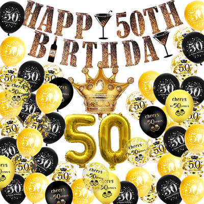 FeestmetJoep® 50 jaar verjaardag versiering & ballonnen - Goud & Zwart
