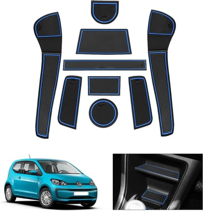 Anti-slip rubberen matten voor Seat MII en Skoda Citigo 2013-2024 - Center Console, Opbergdoos en Deurrubber (Blauw)
