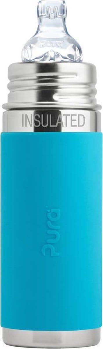 Pura Thermos Tuitfles 260 ml - Thermoskan - Thermosfles - Plasticvrij - Met Isolatiewand - Inclusief Siliconen Tuit, Reisdop en Sleeve - Aqua