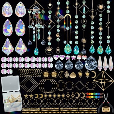 400 Stuks Zonnevangers Kristallen Knutselsets DIY AB Glazen Zonnevangers Kit Volwassenen Kristallen Zonnevanger Hangers Kristal Windspel Hangende Prisma voor Tuin Window Decoratie (Zon Maan)
