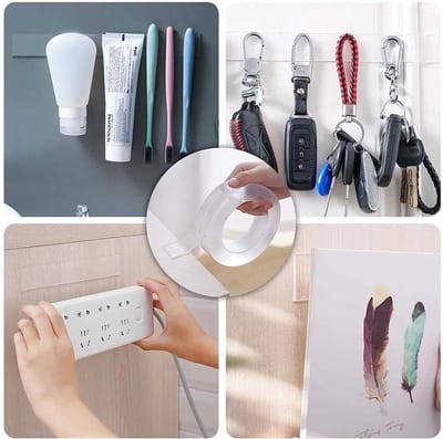 Waledano® Nano Tape – 1 Meter - Plakken Zonder Boren - Magische Plakband - Dubbelzijdige - Herbruikbaar En Wasbaar - Transparante - Montage tape – Gekko tape - Extra Sterk