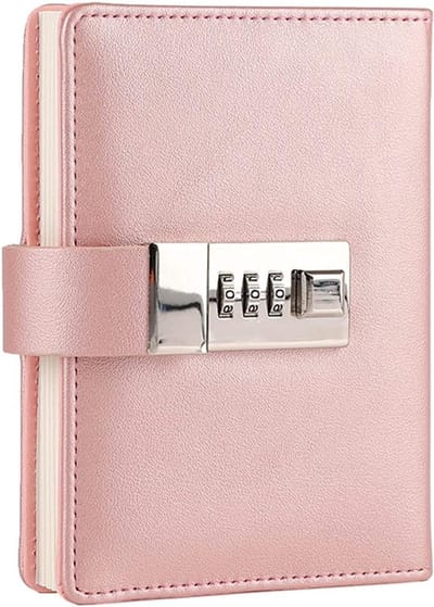 Slotdagboek met PU Leren Kaft, Pocket Notitieboek met Slot, Ideaal voor School en Kantoor, 14x10cm, Persoonlijke Aantekeningen en Journaling