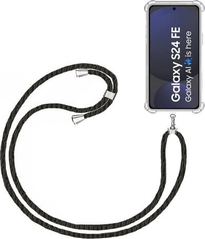 Telefoonkoord + Hoesje Geschikt voor Samsung Galaxy S24 FE - Lengte Verstelbaar - Telefoonketting - Shock Proof Case - Zwart