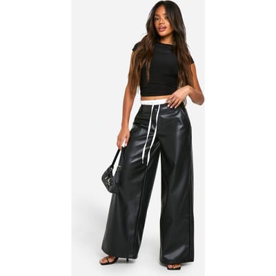 boohoo Dames PU Boxer Tailleband Wijde Broek | Zwart | Maat: 36
