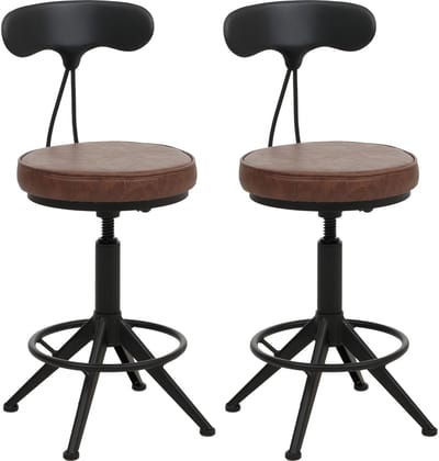 Set van 2 barkrukken MCW-O84, barkruk draaibare kruk Industrial in hoogte verstelbaar, kunstleer metaal ~ bruin
