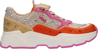 La Strada Sneaker Met Steentjes Oranje Roze Textiel - Damesschoenen - Maat - 38