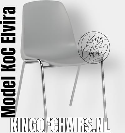 King of Chairs model KoC Elvira lichtgrijs met verchroomd onderstel. Kantinestoel stapelstoel kuipstoel vergaderstoel tuinstoel kantine stoel stapel stoel tuin kantinestoelen stapelstoelen kuipstoelen stapelbare keukenstoel Helene eetkamerstoel
