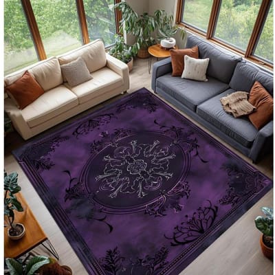 Paars Gotisch Tapijt, Donker Elegant Barok Tapijt, Sierlijk Middeleeuws Mandala Patroon, Vintage Geïnspireerde Woonkamer Decoratie 160*200cm