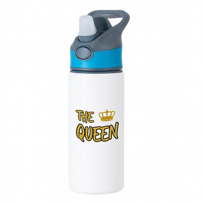 Hacebo® - The queen waterfles met rietje blauw - Koningin - een koningin - verjaardagscadeau - kroontje - kado - gift - geschenk - water fles - 650ML