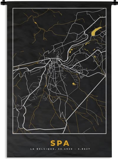 Wandkleed - Wanddoek - Spa - Kaart - Stadskaart - Goud - Plattegrond - 120x180 cm - Wandtapijt