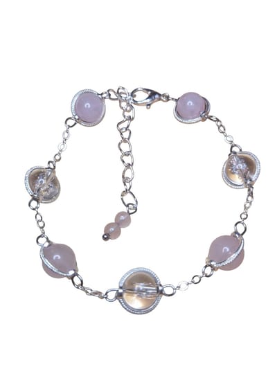 Rozenkwarts met iris bergkristal armband.