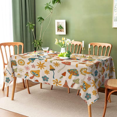 Paddenstoel Bloemen Huishoudelijke Anti-vlekken Tafelkleed Rechthoekig Koffietafel Waterdicht en Oliebestendig Stof Mantel Tafel 145x145cm