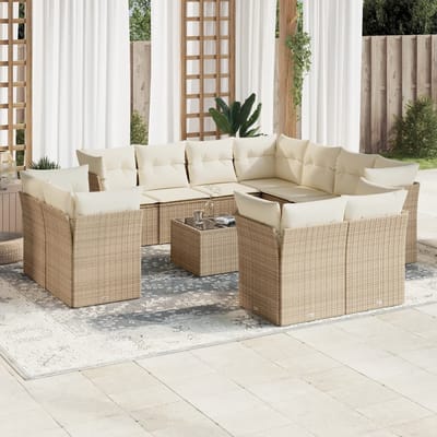 vidaXL - 12-delige - Loungeset - met - kussens - poly - rattan - beige