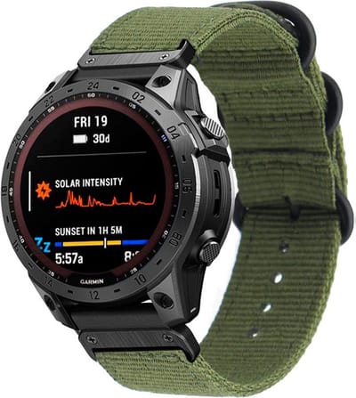 Nylon bandje - geschikt voor Garmin Fenix 3 / 5X / 5X Plus / 6X / 6X Pro / 7X / 7X Pro / 8 (51 mm) / Quatix 3 / 6X / Tactix (7) / Enduro (2) / Descent Mk1 / Mk2(i) / Mk3i 51 mm / D2 / Delta PX / Mach 1 Pro / Epix Pro Gen 2 51 mm - groen