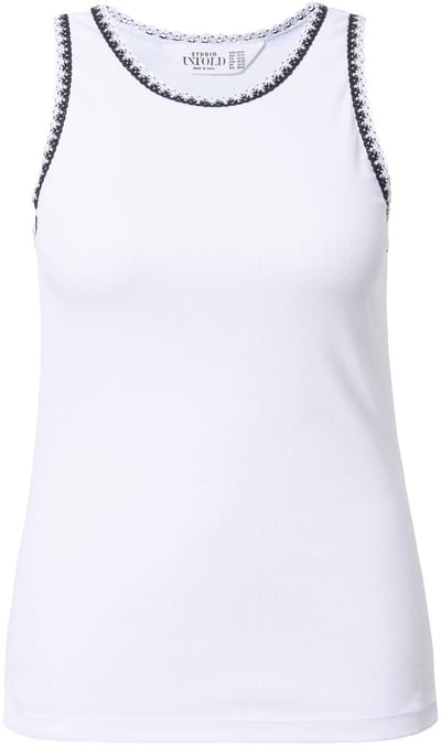 Studio Untold - Dames - Ribtop slim shape gehaakte randjes - Sneeuwwit - Maat 46+