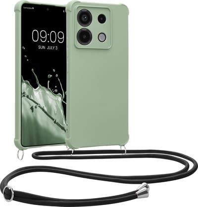 kwmobile telefoonhoesjegeschikt voor Xiaomi Redmi Note 13 Pro 5G / Poco X6 5G - Hoesje van siliconen met telefoonkoord - In grijsgroen