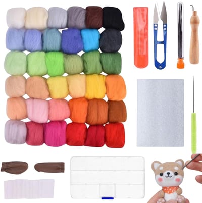 Compleet Vilt pakket voor beginners en gevorderden - 36 kleuren wolvilt met gereedschap in opberg box - Viltnaalden starters set - Naaldvilten / Needle Felting